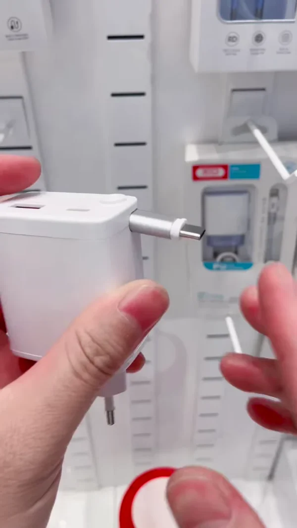 All-in-One Wall Charger with Built-In Type-C Connector – Travel-Friendly Fast Charging Solution